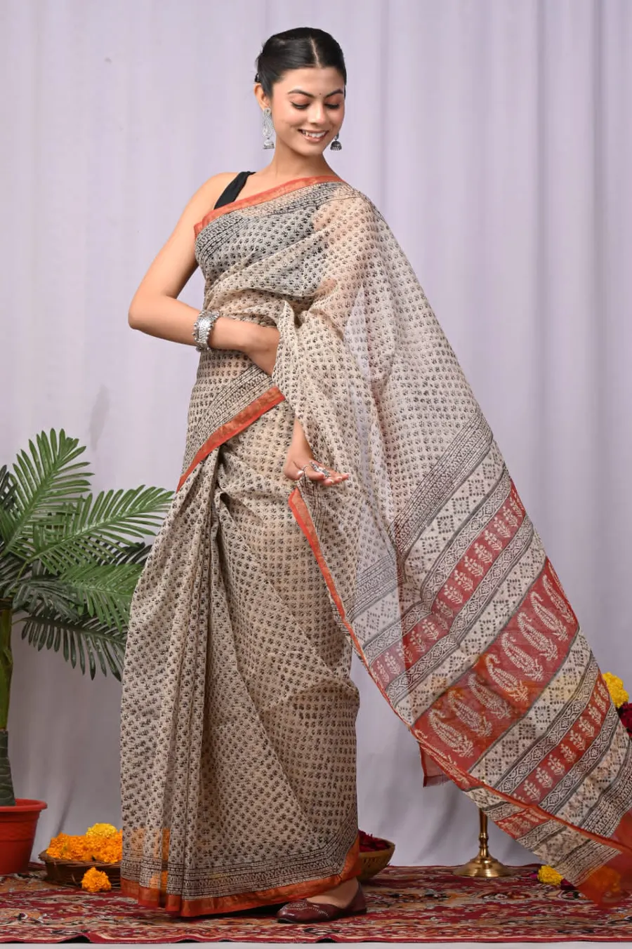 Handcrafted Bagru Print Kota Saree
